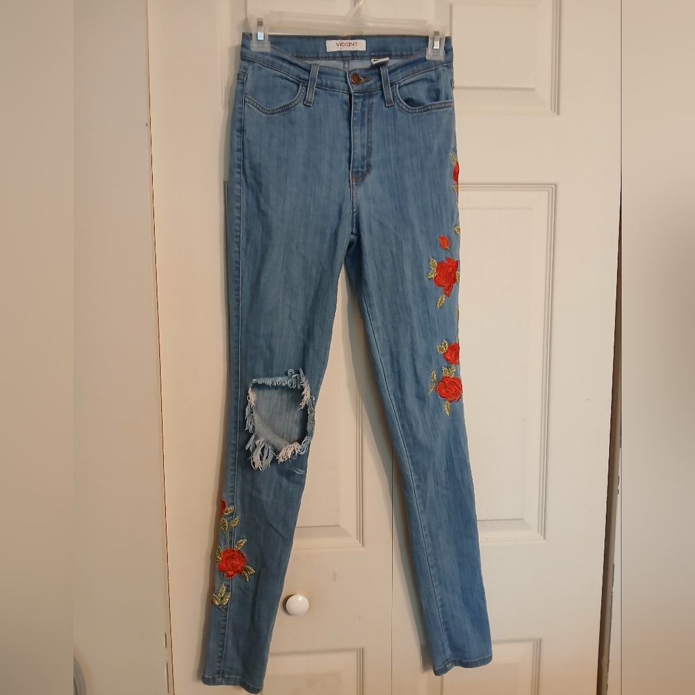 Vibrant M.I.U. Floral Cotton Blend Jeans Size 7/27